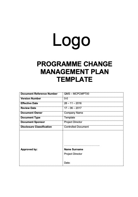 Programme Change Management Plan Template Rev 0-0